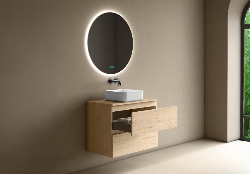 Mueble de baño fondo reducido 39 cm con encimera de madera Roma Bruntec detalle 8