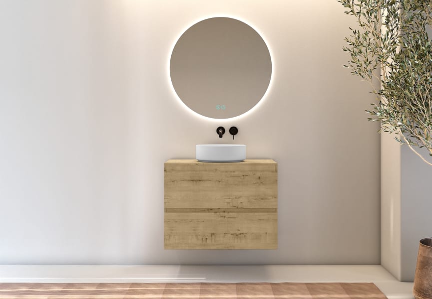 Mueble de baño fondo reducido 39 cm con encimera de madera Roma Bruntec principal 1