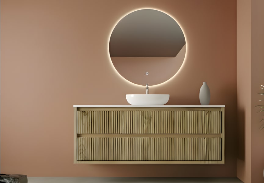 Mueble de baño madera maciza con encimera solid surface Alpes 19 Bruntec principal 1