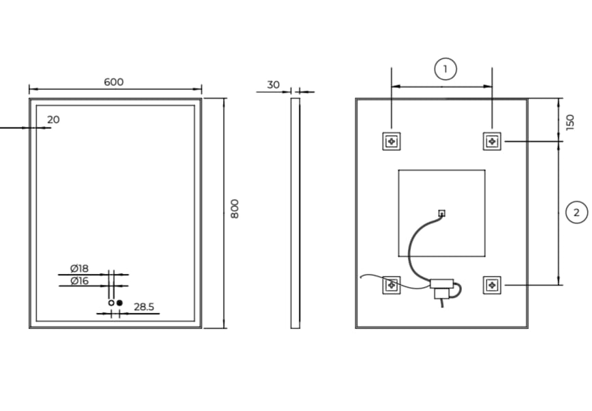 Espejo de baño con luz LED Suiza Ledimex croquis 9