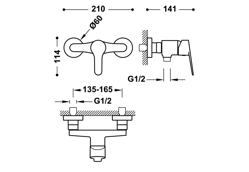 Grifo de ducha Base Tres croquis 2