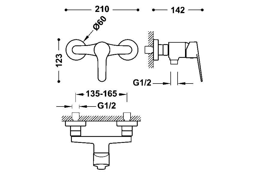 Grifo de ducha Base Tres croquis 1