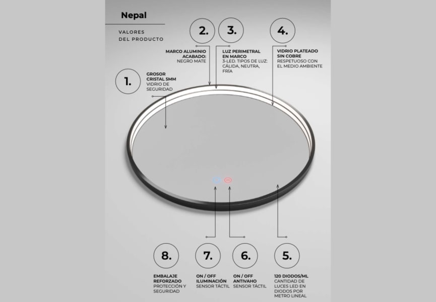 Espejo de baño con luz LED Nepal Ledimex detalle 4