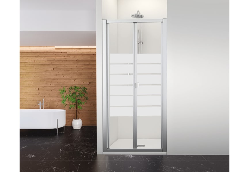 Mampara Ducha Frontal Puerta Plegable 1 Fijo, 140 cm, Transparente, Alto  195cm, Cromo