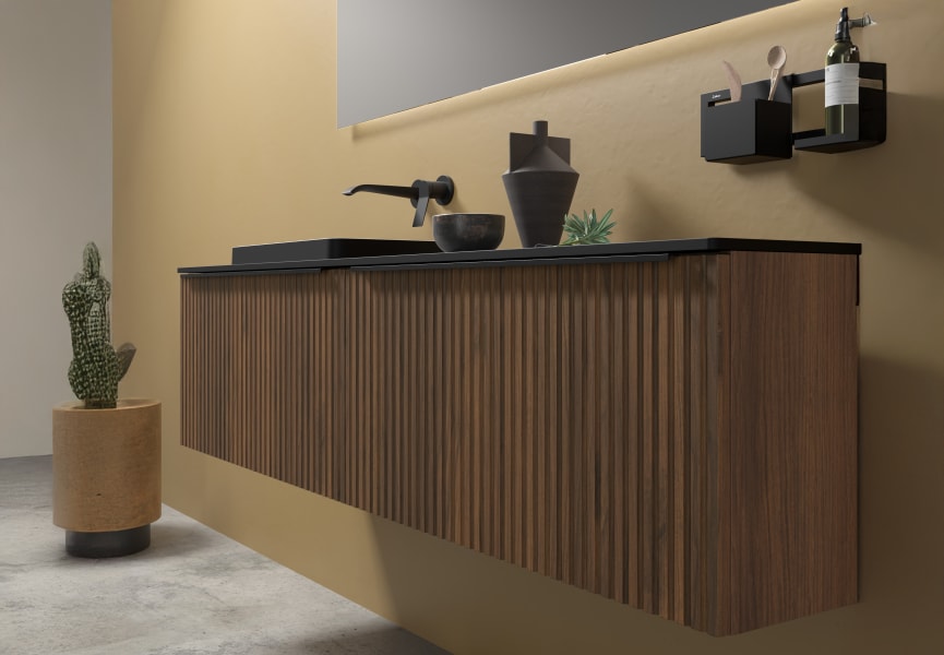 Mueble de baño con encimera de madera Biba Salgar detalle 1