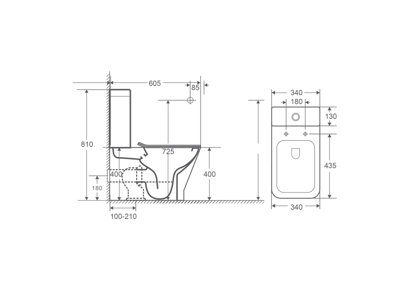 Pack inodoro a suelo + cisterna + bidé NEW París Bruntec Croquis 8