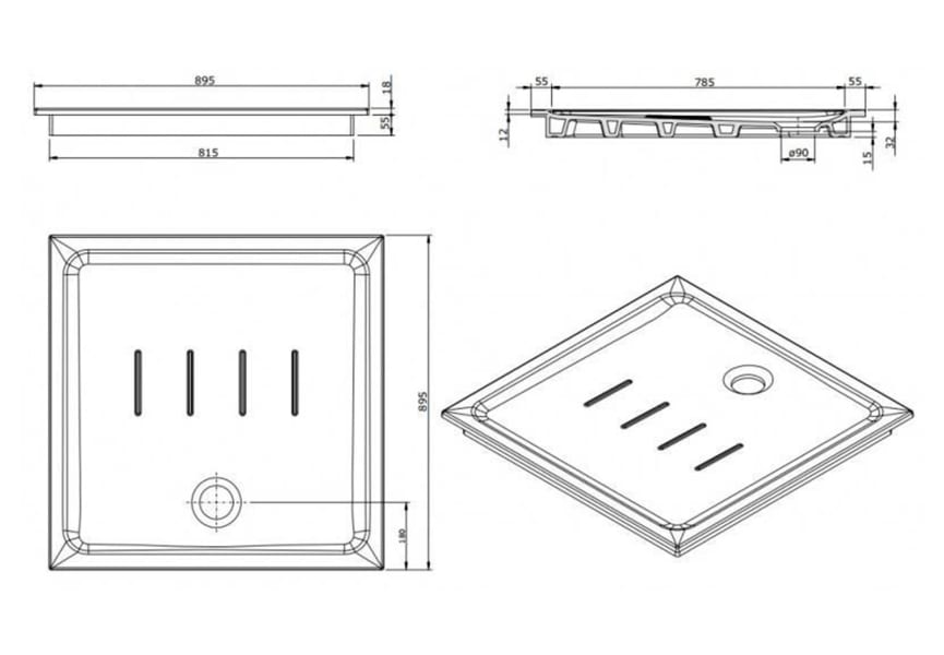 Plato de ducha de cerámica Waterline Unisan croquis 2