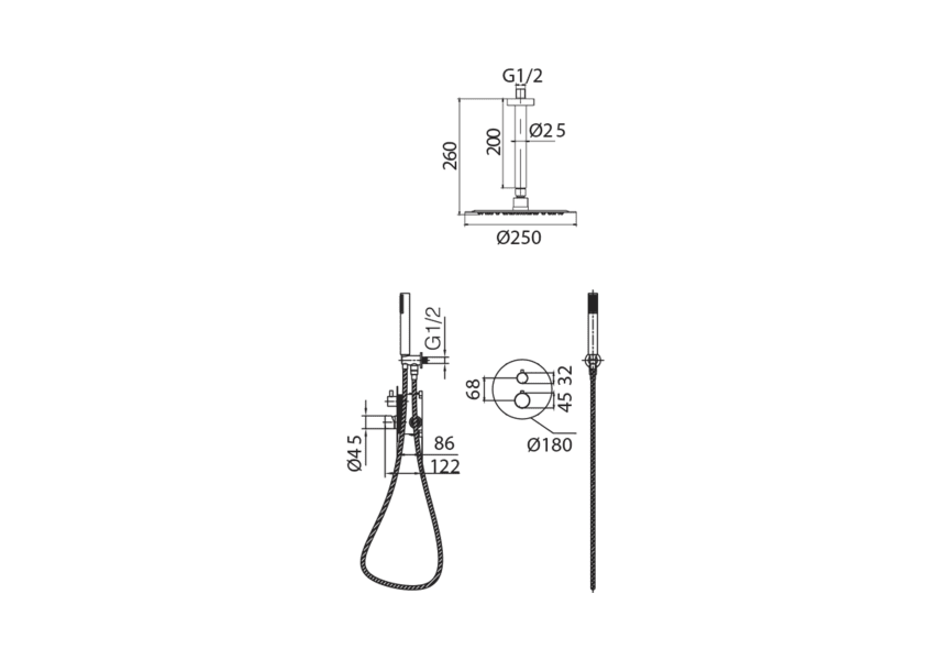 Conjunto de ducha empotrado Génova de Imex croquis 5