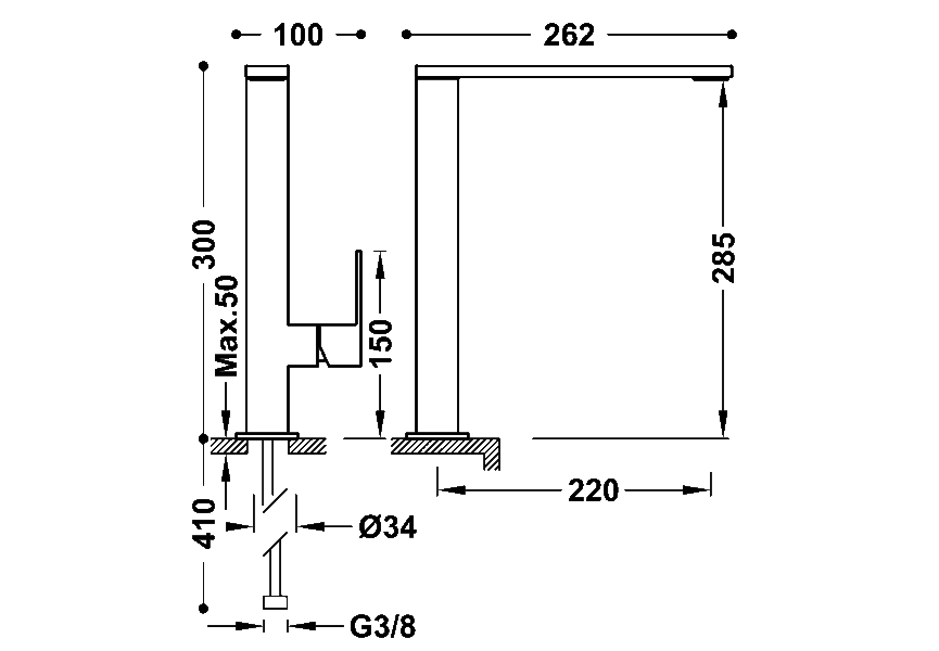 Grifo de lavabo Cuadro Tres croquis 1