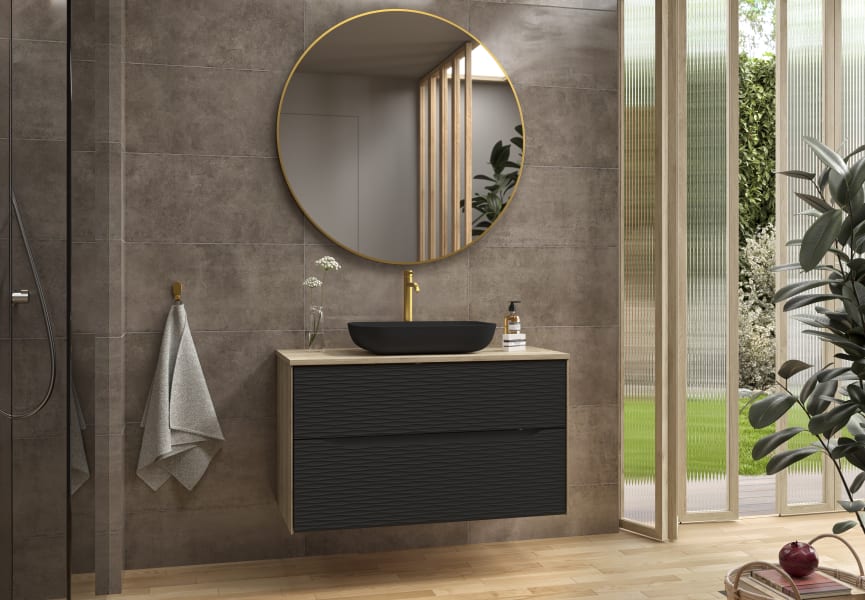 Mueble de baño con encimera de madera Sahara Coycama ambiente 36