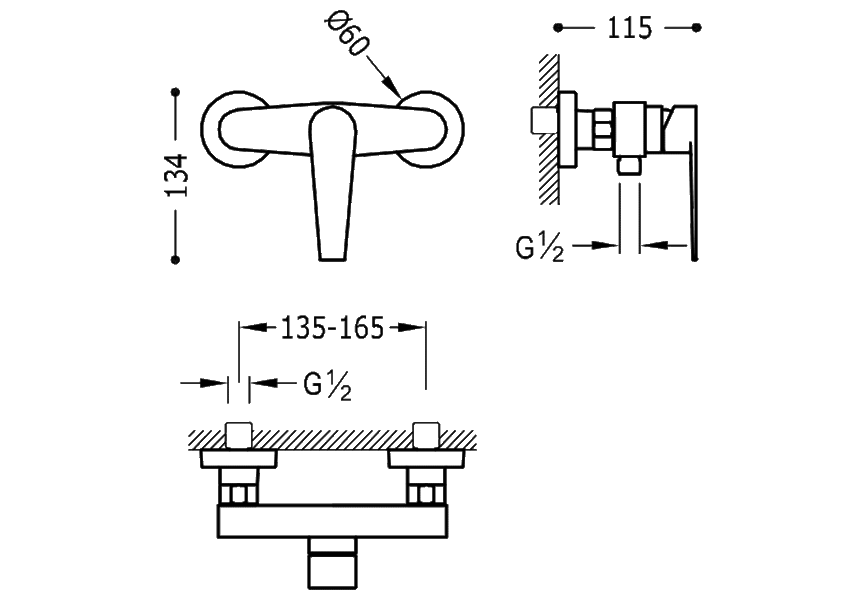 Grifo de ducha Class Tres croquis 1