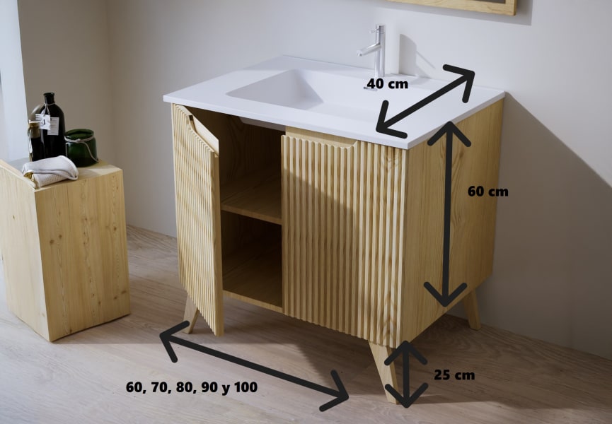 Conjunto de mueble de baño de madera maciza Alpes 14 Bruntec croquis 5