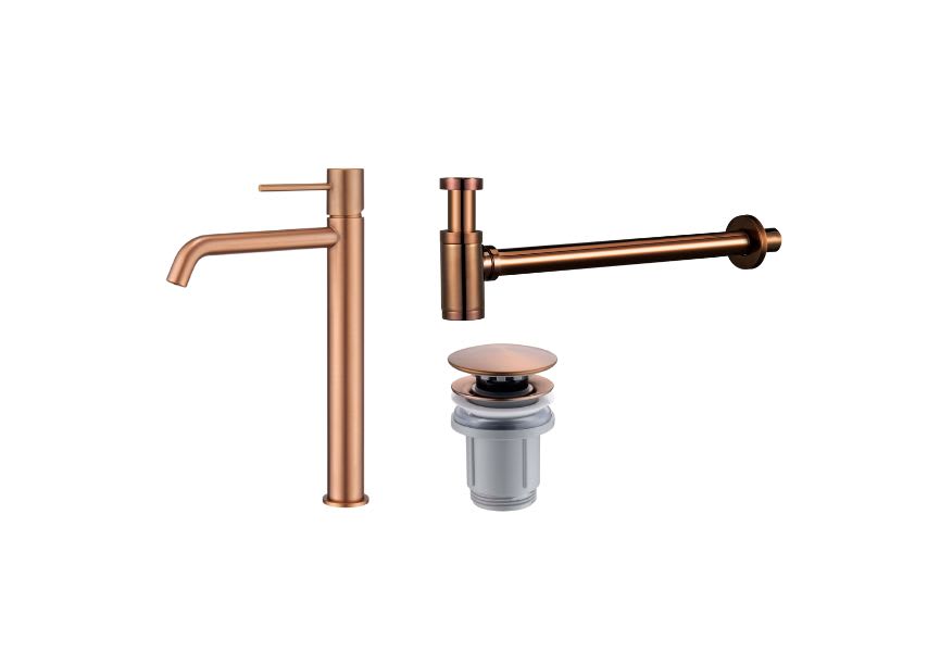 Pack Grifo de lavabo caño alto Monza Imex + Válvula click-clack + Sifón visto redondo principal 4