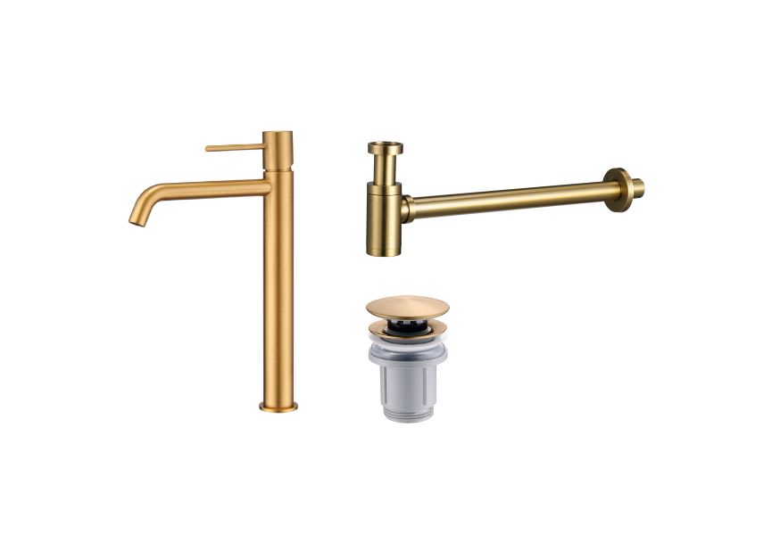 Pack Grifo de lavabo caño alto Monza Imex + Válvula click-clack + Sifón visto redondo principal 3