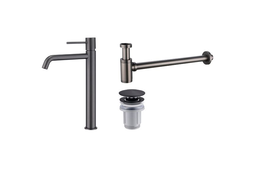 Pack Grifo de lavabo caño alto Monza Imex + Válvula click-clack + Sifón visto redondo principal 2