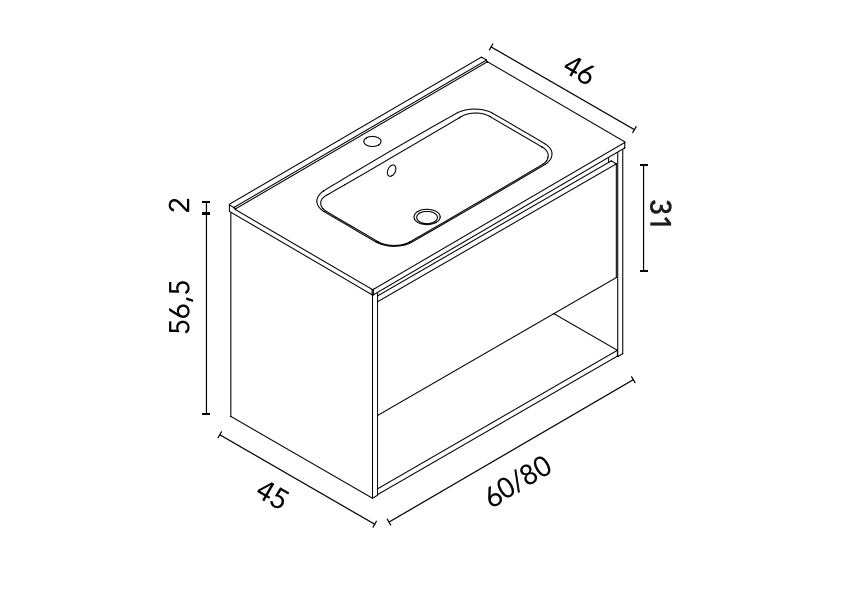Conjunto mueble de baño Niwa Amizuva croquis 6