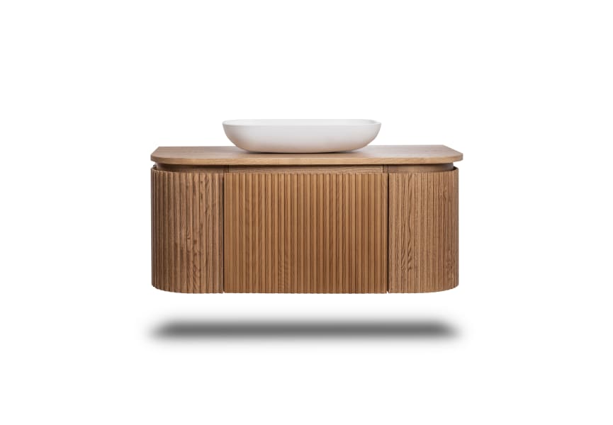 Mueble de baño 100 cm de madera maciza de fresno con encimera de madera Neo Curve Bruntec detalle 4