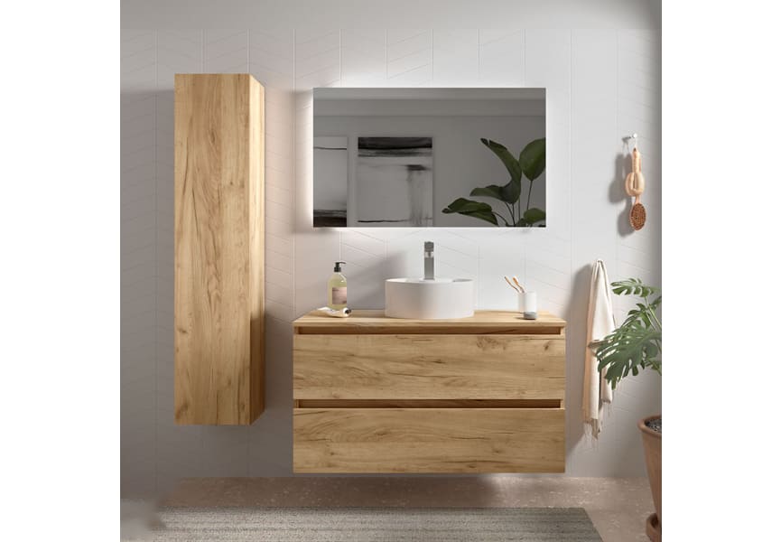 Conjunto mueble de baño con lavabo sobre encimera Bequia Salgar ambiente 13