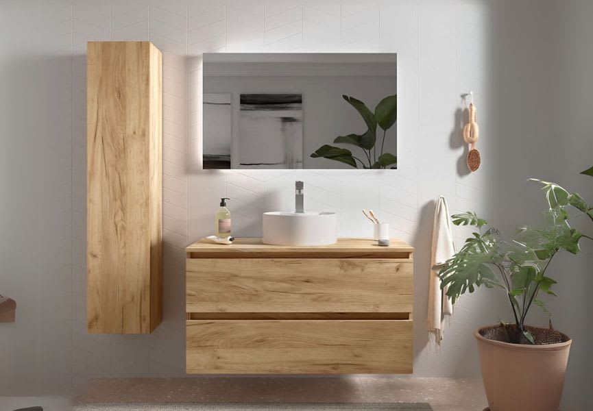 Mueble de baño para lavabo sobre encimera Bequia Salgar ambiente 12