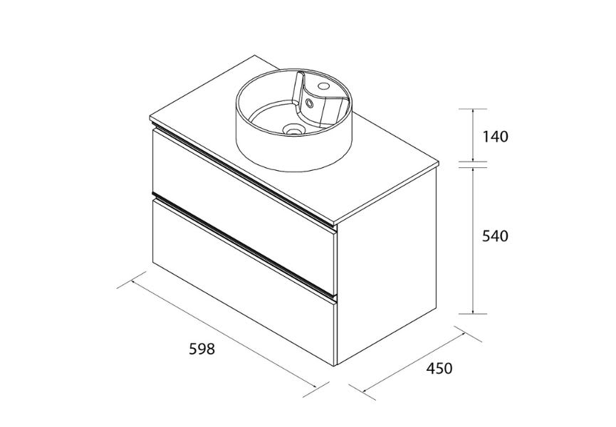 Mueble de baño para lavabo sobre encimera Bequia Salgar croquis 14