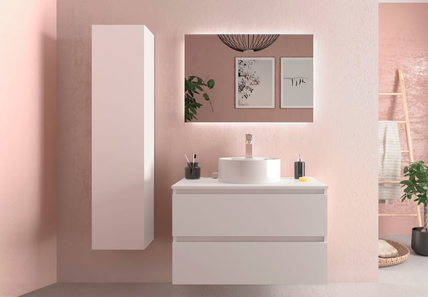 Mueble de baño Bequia 100 cm Blanco Mate, Lavabo sobre encimera, Salgar