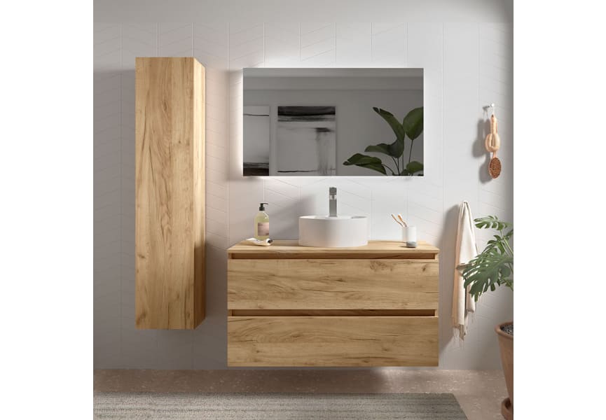 Conjunto mueble de baño con lavabo sobre encimera Bequia Salgar ambiente 12