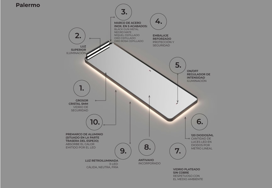 Espejo de baño con luz LED Palermo Ledimex opción 6