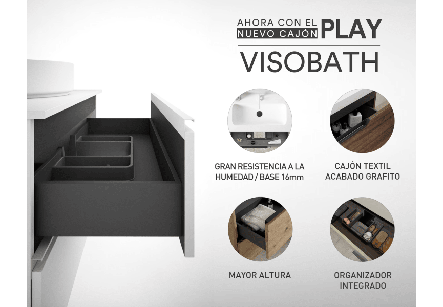 Mueble de baño con encimera Hidrófuga de madera Box Viso Bath detalle 3