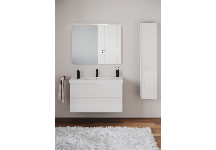 Mueble B-Best 100 cm con lavabo porcelana, 3 cajones nogal natural