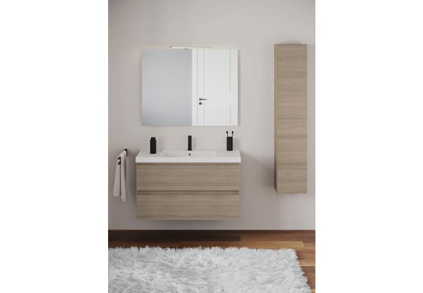 Mueble B-Best 60 cm con lavabo porcelana, 2 cajones nogal natural