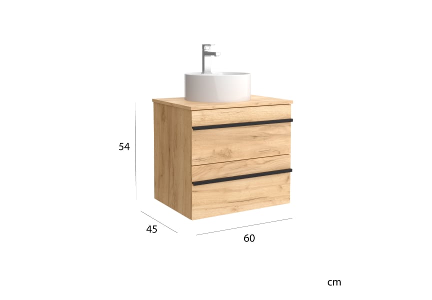 Mueble de baño serie BORN 120 cm Roble con perfil de tirador, Lavabo sobre  encimera, Salgar