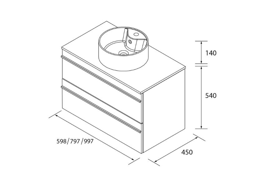 Conjunto mueble de baño con lavabo sobre encimera Born Salgar croquis 8