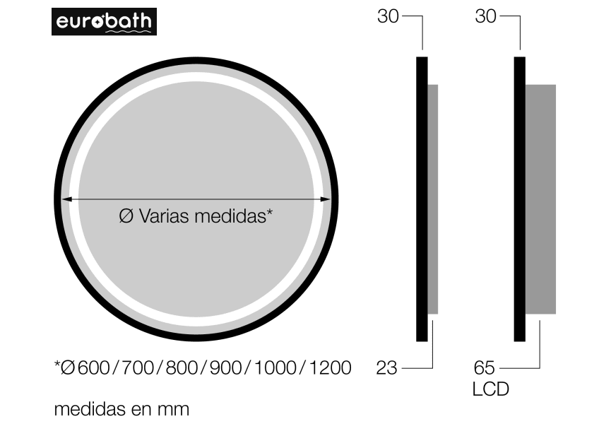 Espejo de baño con luz LED Caicos Eurobath croquis 5