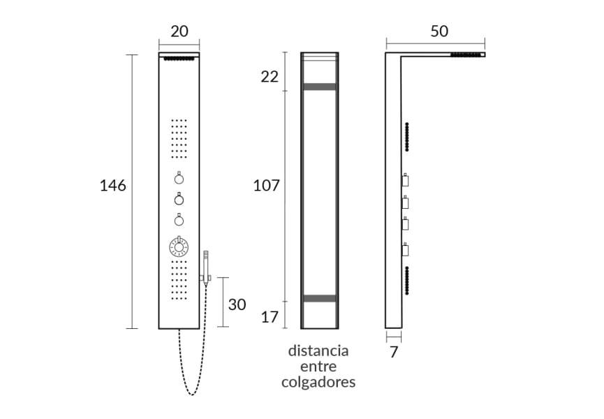 Columna de ducha hidromasaje Amanzi Sagobar croquis 1