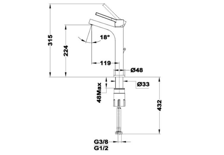 Grifo de lavabo XL Dessin Strohm Teka croquis 2