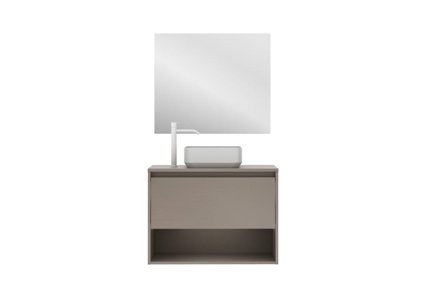 Conjunto mueble de baño con lavabo sobre encimera Niwa Top Amizuva 3d 10