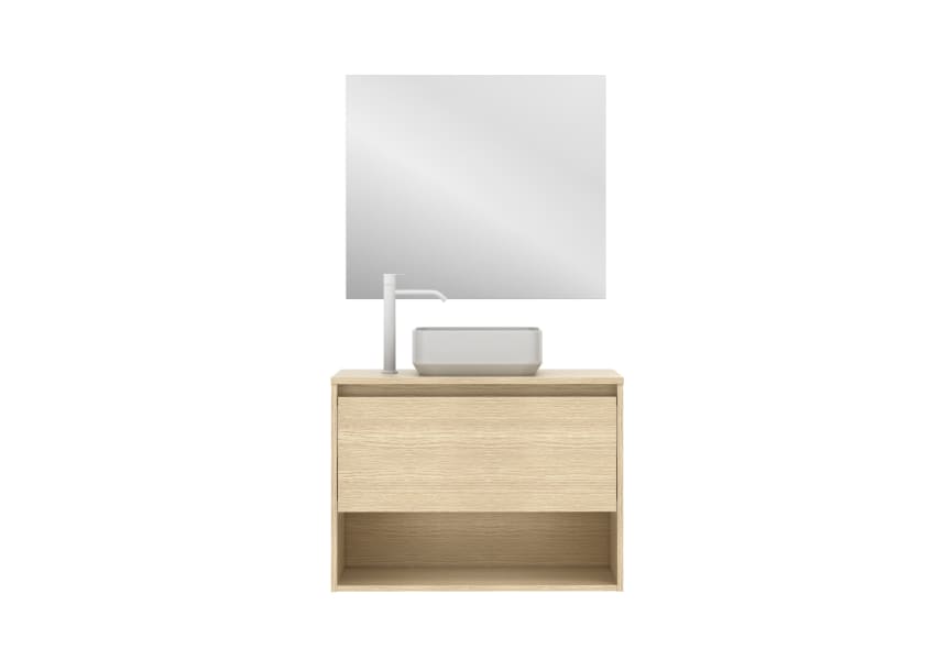 Conjunto mueble de baño con lavabo sobre encimera Niwa Top Amizuva 3D 8
