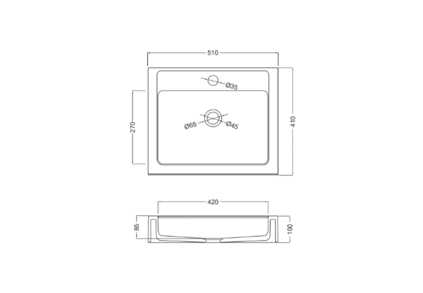 Lavabo encastrado Zafiro Coycama croquis 1