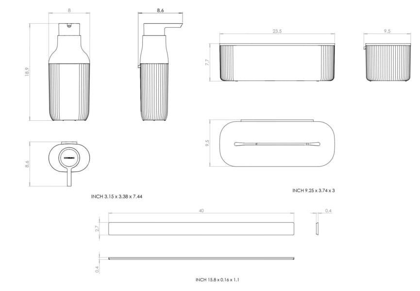 Set modular para ducha con dosificador y guía a pared Alife de Cosmic croquis 5