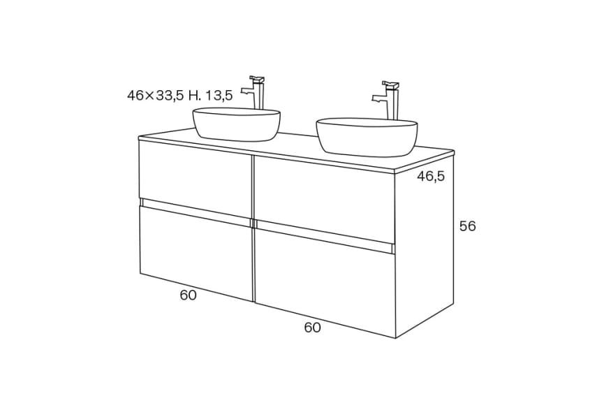 Conjunto mueble de baño con lavabo sobre encimera Glass Line Sanchís croquis 5