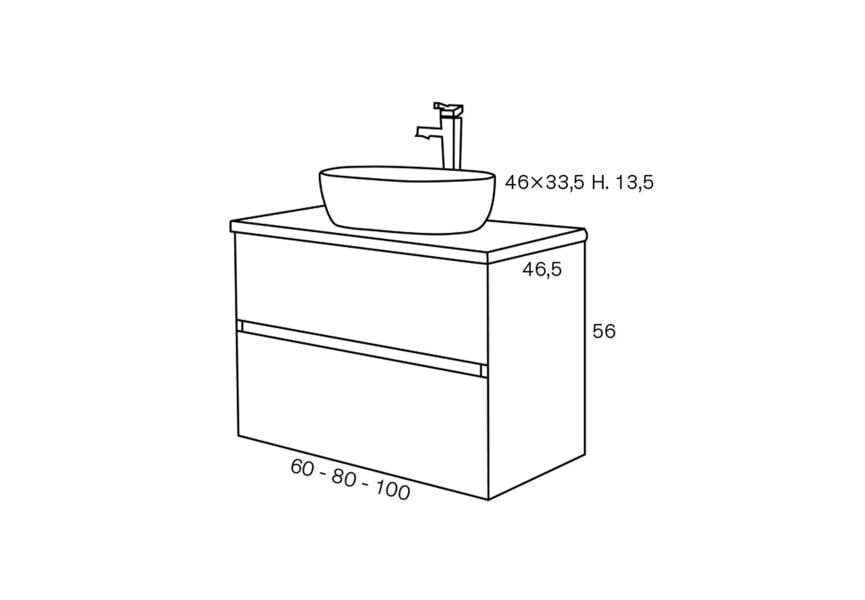 Conjunto mueble de baño con lavabo sobre encimera Glass Line Sanchís croquis 4