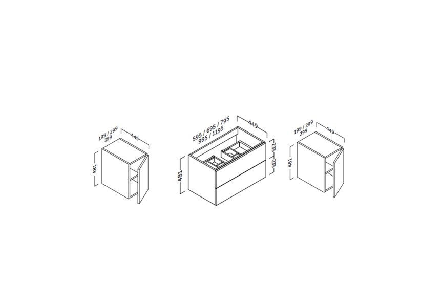 Mueble de baño Landes con encimera de madera Coycama croquis 6