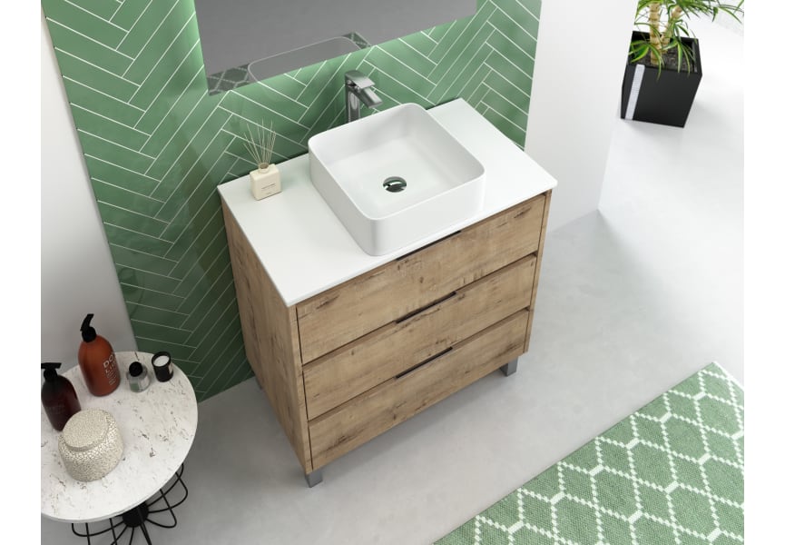 Mueble de baño Boston 2 cajones con encimera de madera Bruntec