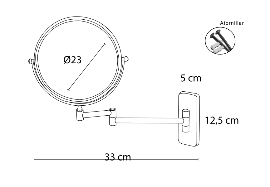 Espejo aumento x3 circular Bruntec croquis 3