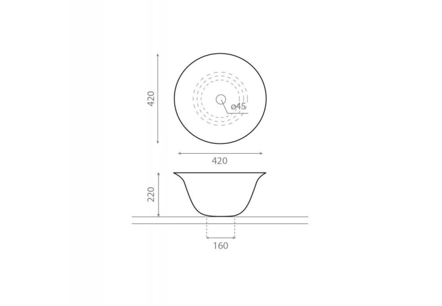 Lavabo sobre encimera Nordic Bathco croquis 4