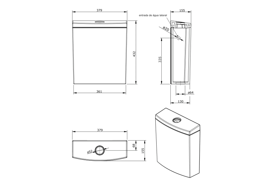 Cisterna baja para inodoro Urby Unisan Sanindusa croquis 3