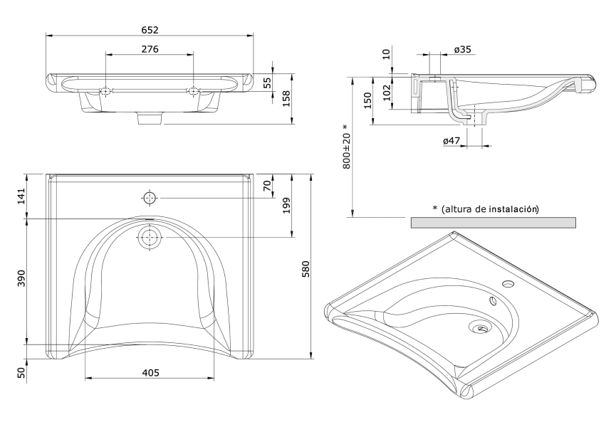 Lavabo suspendido New Wccare PMR de Unisan croquis 2