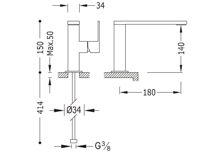 Grifo de lavabo Cuadro Tres croquis 1