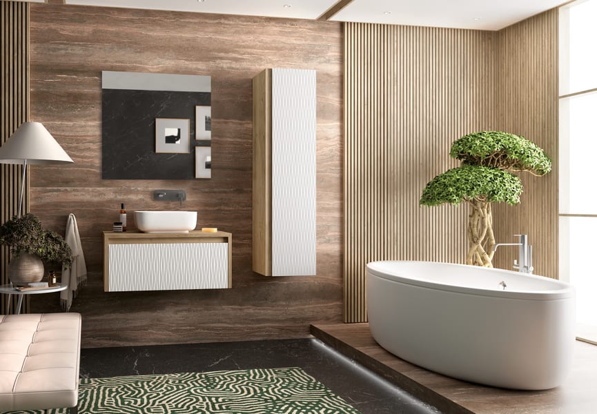 Mueble de baño Lambda con encimera de madera Coycama ambiente 18