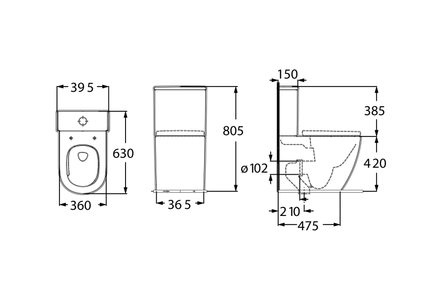 Inodoro Rimless Meridian Roca croquis 10